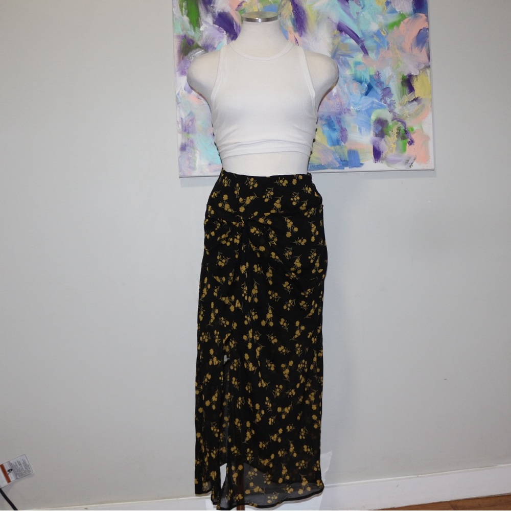 The Fifth Label | The Fifth Floral Sheer Midi Skirt in Black & Yellow